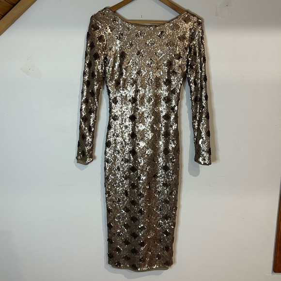NWT Dress the Population Emery Sequin Long Sleeve Cocktail Dress - Picture 3 of 5